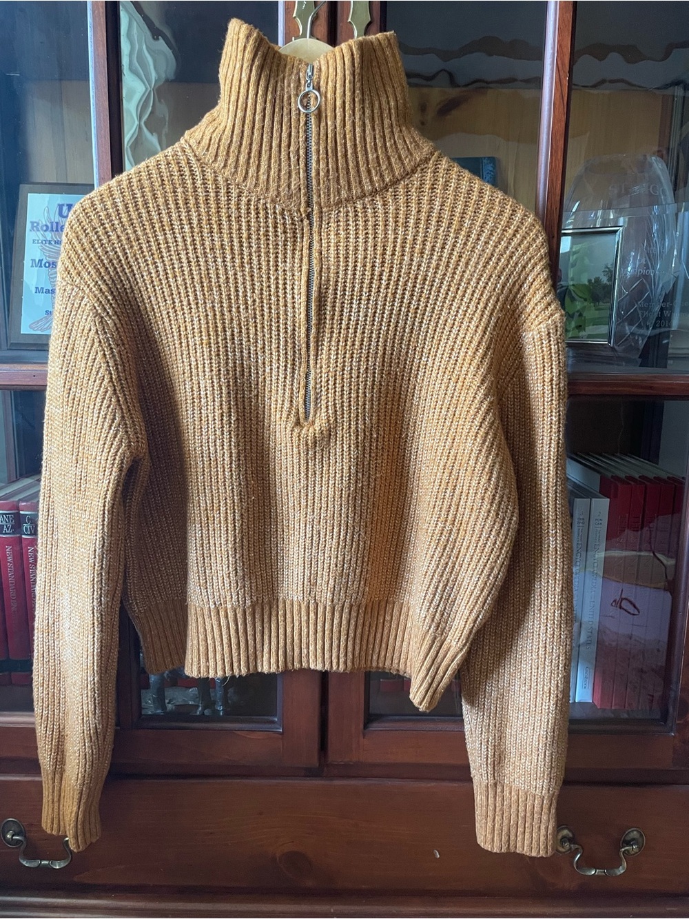 Jessica Simpson Chunky Knit Half-Zip Sweater - Mustard - Small